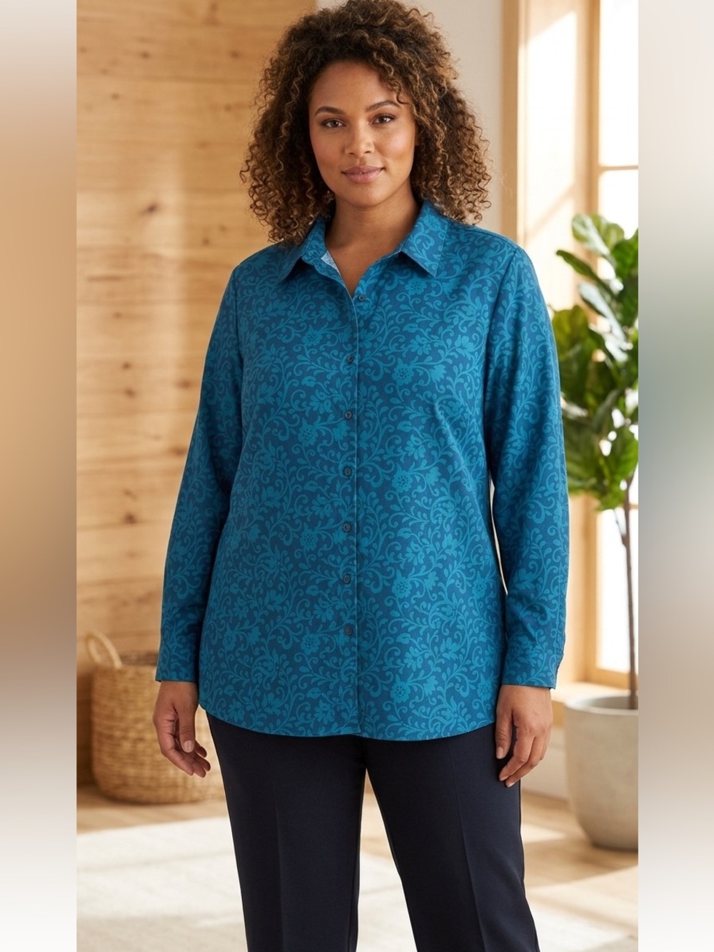 NorthStyle Teal Blue Floral Button-Up Shirt Long Sleeve Size 3x